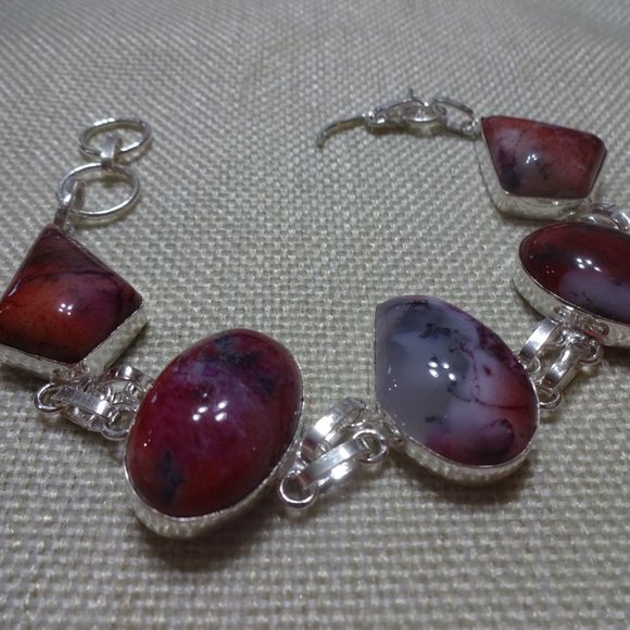 Gorgeous "DENDRITE OPAL" Handmade Sterling Bracelet Size 7 3/4" #565B - Picture 3 of 3